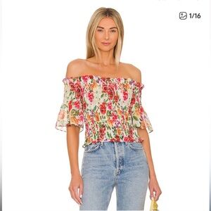 L’AGENCE Floral Off-Shoulder Women Top